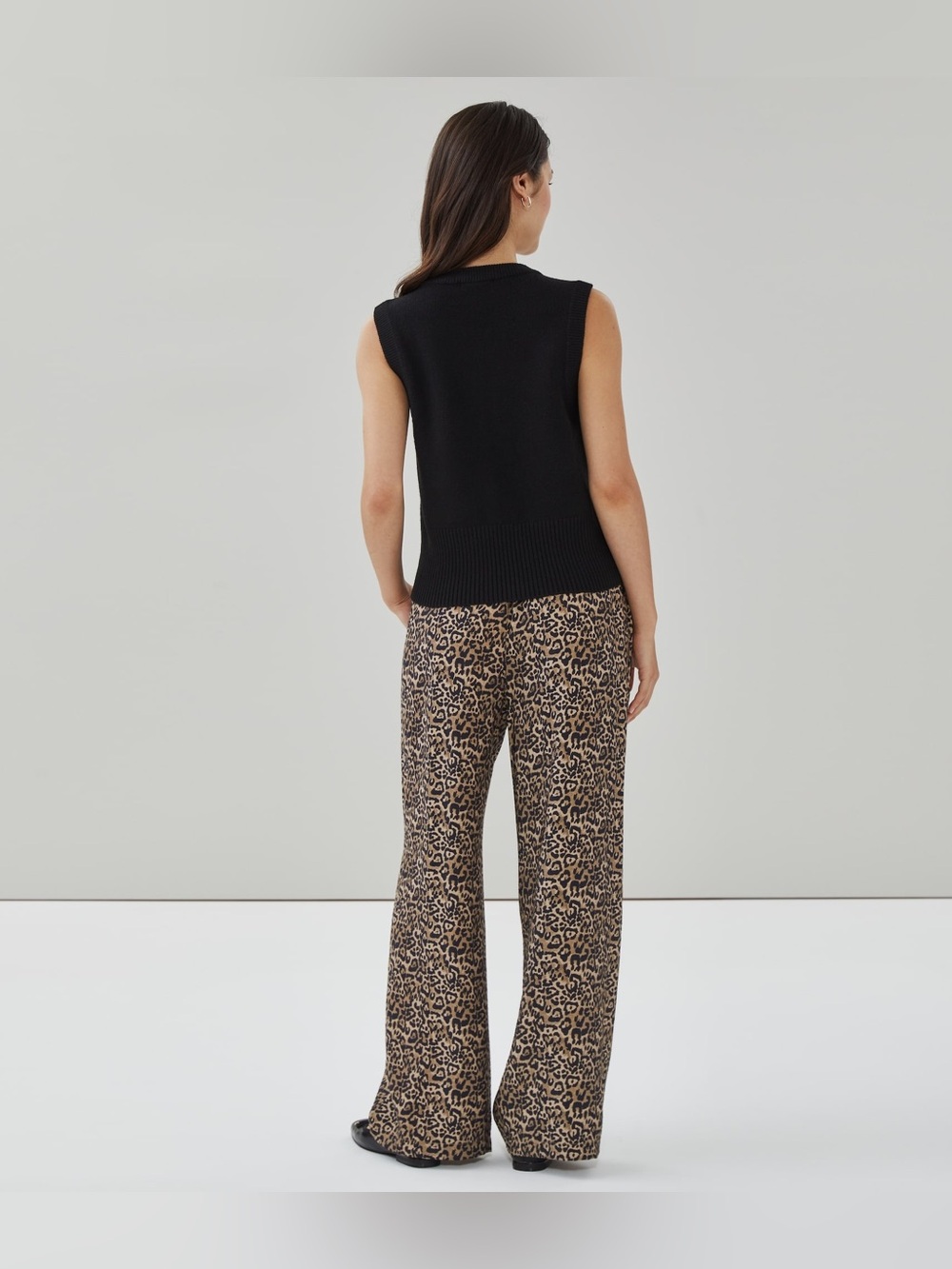 Joe Fresh Leopard-Print Wide Leg Pants in Brown and Black